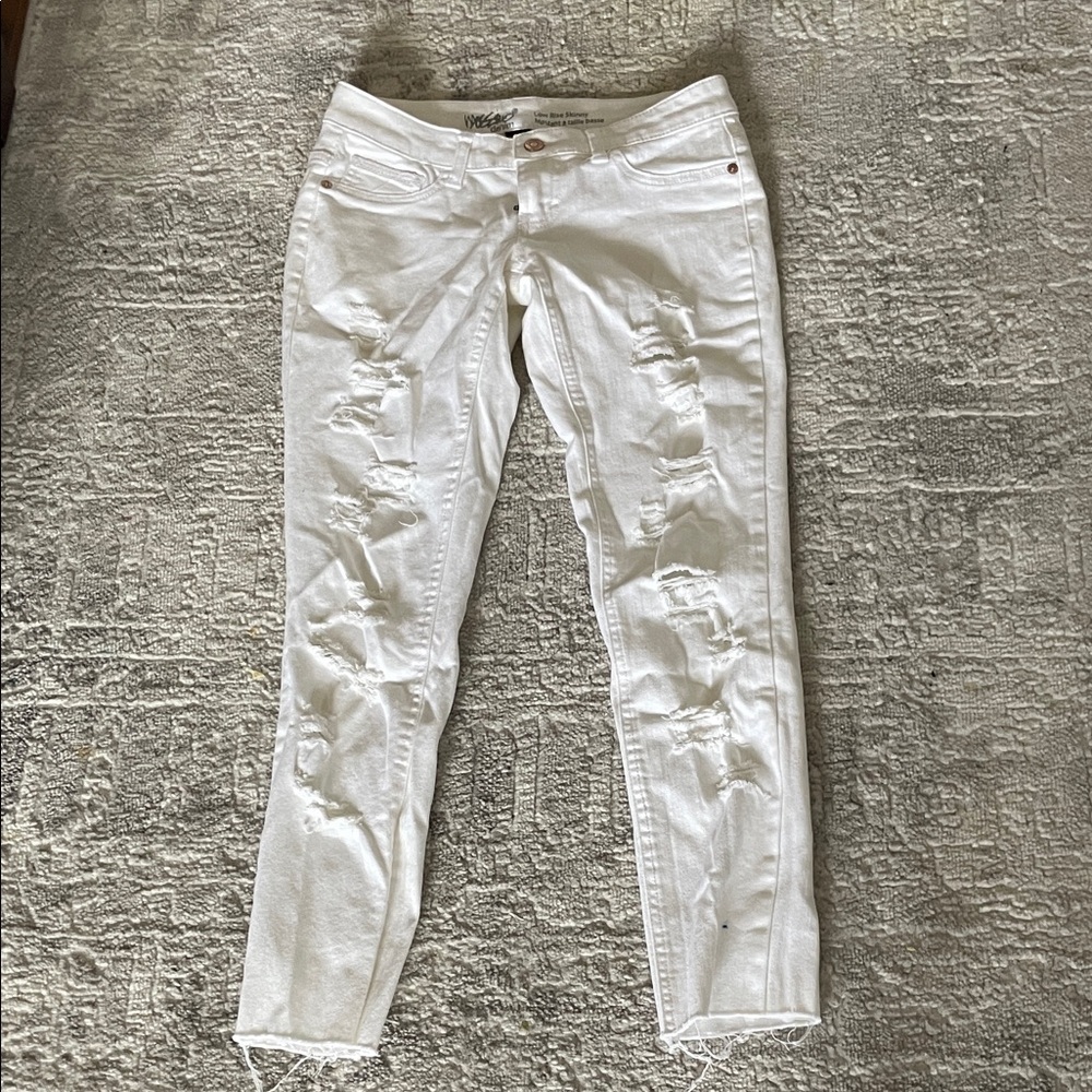 Mossimo Supply Co. White Distressed Skinny Jeans